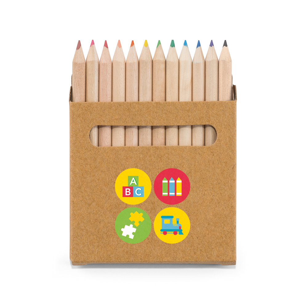 Caixa de cartão com 12 mini lápis de cor