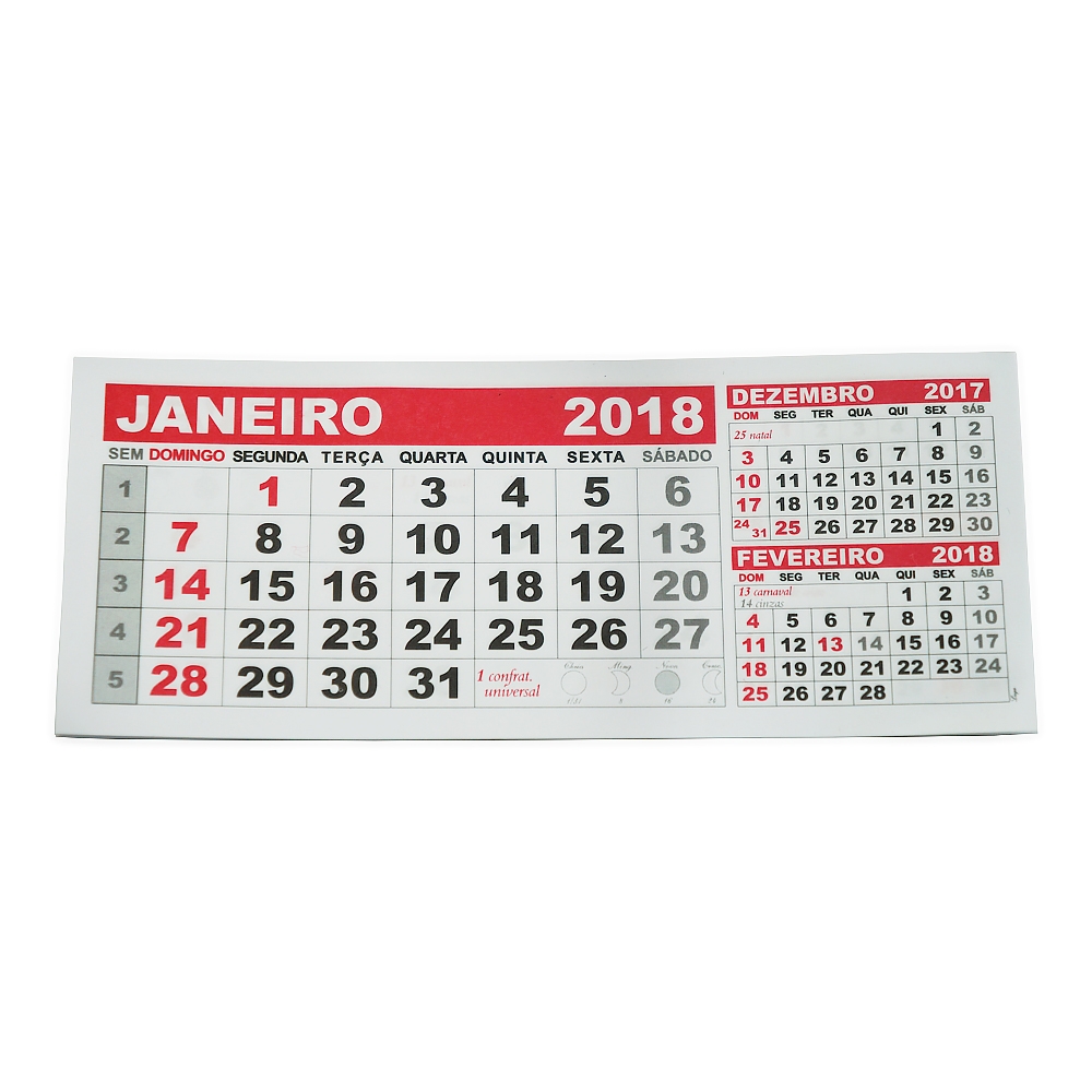 Folhinha Calendário 2018