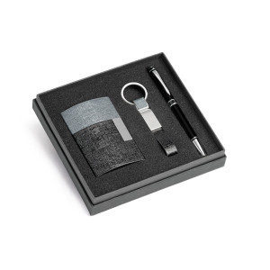 Kit de porta cartões, chaveiro e esferográfica
